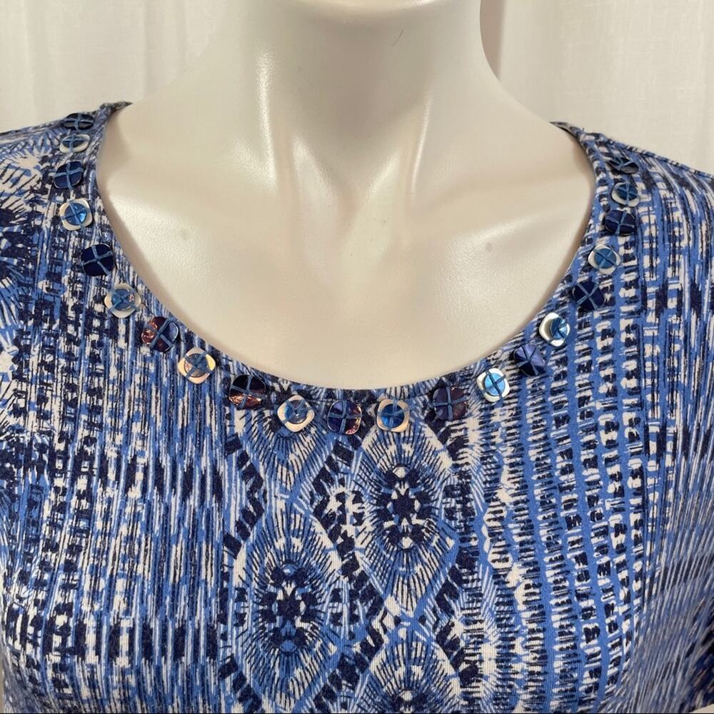 Ruby Rd. Top Patterns Tee Side Tie Button Collar - Picture 5 of 9